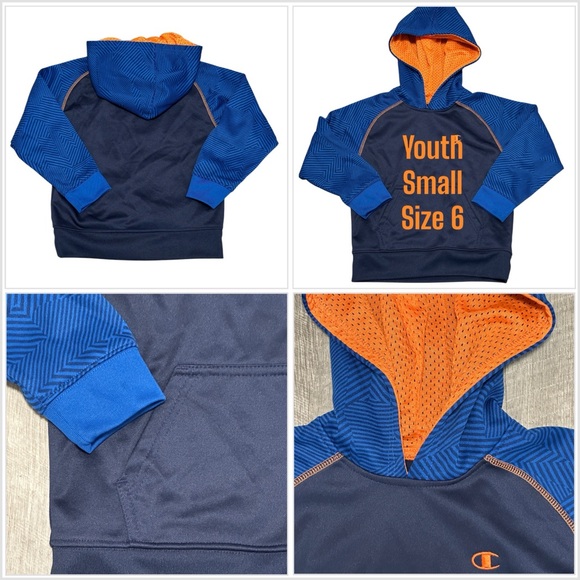 Champion Boys Kids Youth 6 Small Long Sleeve Navy Orange Hoodie Kangaroo Pocket - Picture 1 of 9